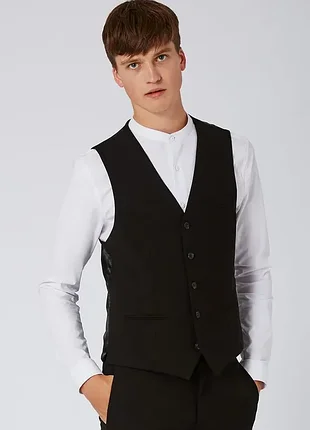Черная  костюмная жилетка безрукавка из плотного текстиля topman xs