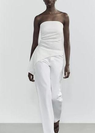 Асимметричный белый топ бандо zara размер l