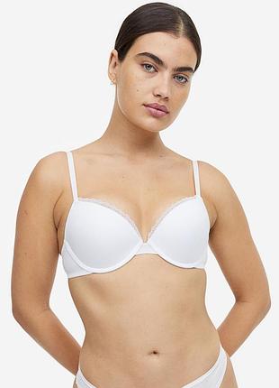 Белый бюстгальтер super push-up h&m из микрофибры 80b