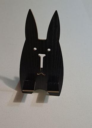 Подставка, деревянная для телефона зайчик. 2