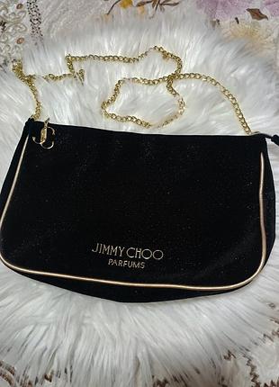 Сумка jimmy choo parfums черная бархатистая с золотистой цепочкой вечерняя клатч кроссбоди