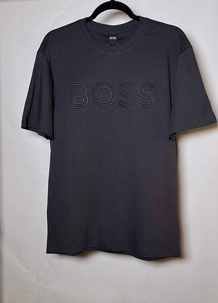 Мужская футболка boss regular fit logo t-shirt серая (hb12002.1m)