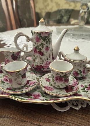 Фарфоровый чайный/кофейный сервиз мини роза royal porcelain