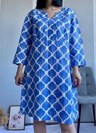 Льняна сукня в блакитний принт, р-р xl/2xl