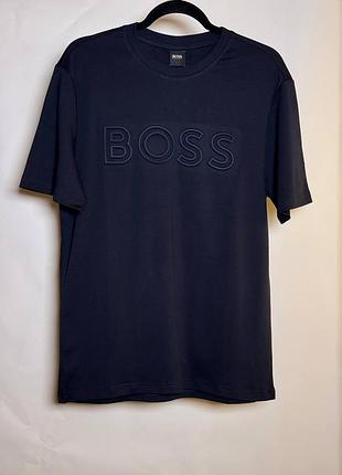 Мужская футболка boss regular fit logo t-shirt темно-синяя (hb12002.4m)