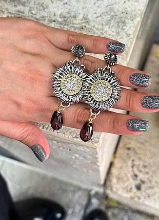 Сережки підвіски соняшники з камінням ❤️ zara