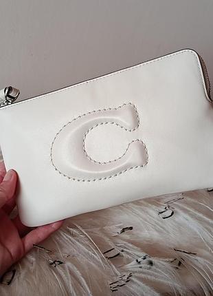 Кошелек coach large cornerzip wristlet cr392, цвет белый, кожа, цвет слоновая кость,