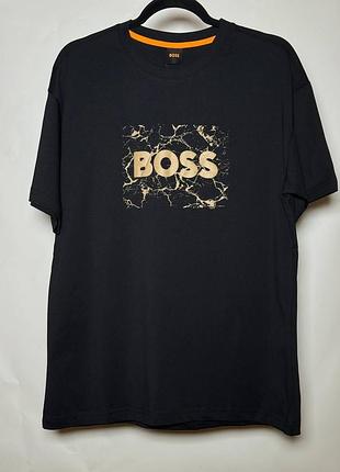 Мужская футболка boss regular fit blue marble logo t-shirt чорна (hb12004.1m)