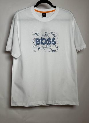 Мужская футболка boss regular fit blue marble logo t-shirt белая (hb12004.4m)