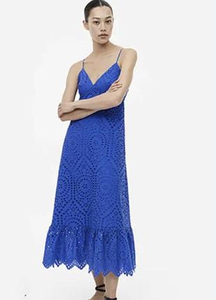 Приталенное платье h&amp;m до щиколотки из воздушной хлопковой ткани с английской вышивкой.
