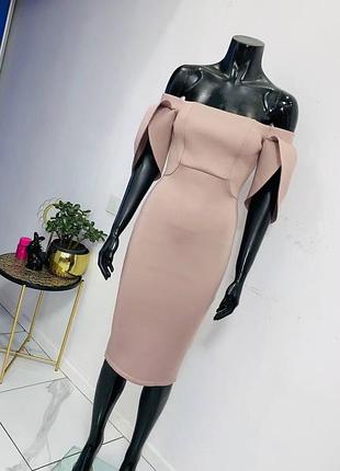 Платье миди asos, размер uk 8 (наш 42), пудровое с открытыми плечами