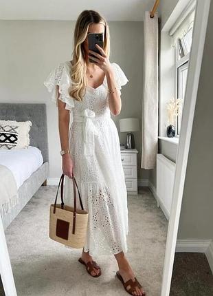 Платье сарафан платье длинная белая коттон с перфорацией сетка прошва zara s m l 7686 992