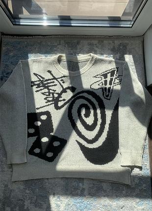Вязаный свитер nike x stussy penny knit sweater (natural) оригинал
