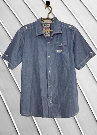 Мужская джинсовая рубашка lee cooper l xl оригинал ли купер стан идеал 50 52 шведка с коротким рукавом голубая с эполетами