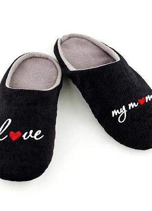 Хатні капці шльопапки з вишивкою love my mom багіра чорний