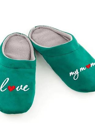 Хатні капці шльопапки з вишивкою love my mom багіра зелений