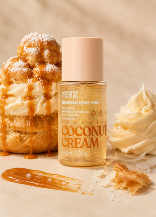 Victoria's secret pink coconut cream shimmer body mist 75 мл спрей для тела с шиммером и нотами кокосового крема, сливочного крема и соленой карамели