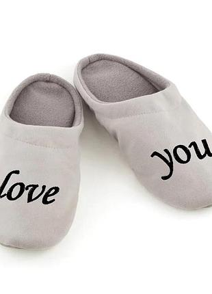Хатні капці шльопанці з вишивкою love you багіра сірий