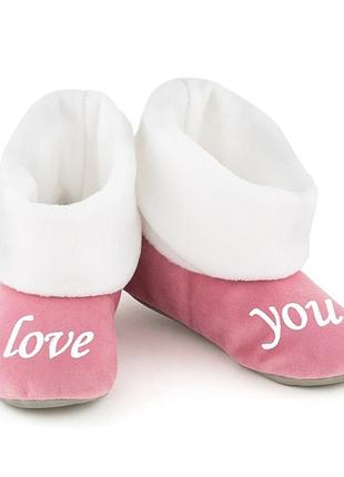 Хатні капці з манжетом із вишивкою love you унісекс рожево-білий