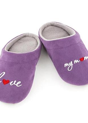 Хатні капці шльопапки з вишивкою love my mom багіра фіолетовий