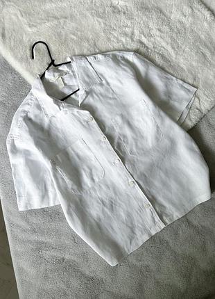 Біла льняна сорочка з коротким рукавом h&m