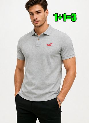 🤩1+1=3** брендовая мужская серая футболка поло hollister, размер 44 - 46
