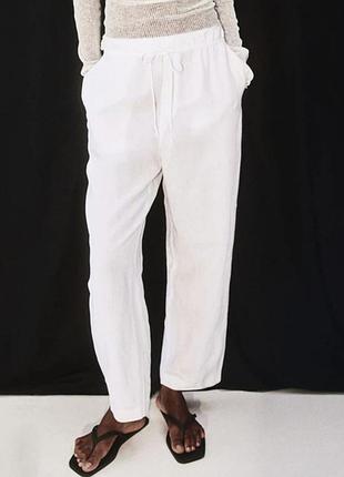 Белые льняные брюки  h&m из коллекции premium quality /0000h/