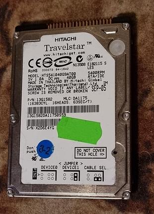 100% ide hdd 2.5 40 гб htiachi 5400 26.9/27.7 жорсткий диск hts541040g9at00 хітачі ATapata