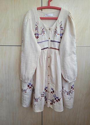 Муслиновое платье с вышивкой zara на 10 лет