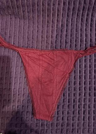 Бордові трусики стрінги primark в рубчик з мереживом, сексуальні стрінги сток