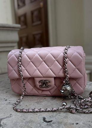 Сумка люкс якість "chanel classic 1.55 small single flap in pink/silver"