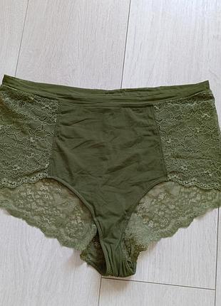 Зеленые ажурные трусики кружевные трусы высокая посадка l xl 12 14 40 42