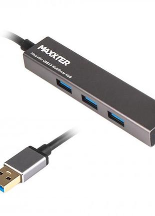 Usb-хаб maxxter hu3a-4p-02 4 порта usb-a 3.0 кабель 20 см темно-серый