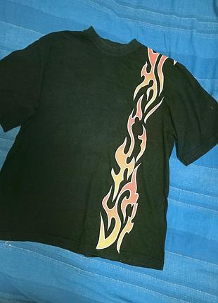 Чорна котонова футболка з принтом, l-xl,adam classic.