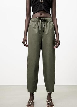Брюки/брюки хлопковые женские в цвете хаки zara
