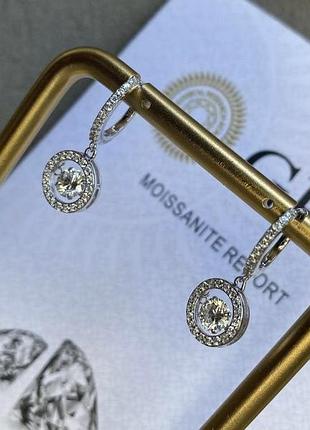 Сережки з підвіскою “рухомий камінчик moissanite”