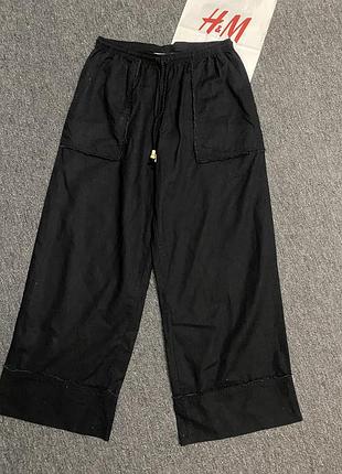 Штани h&m wide linen-blend trousers льняні брюки