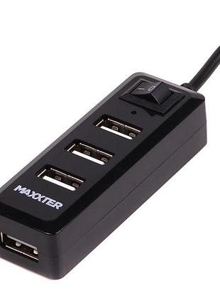 Usb-хаб maxxter hu2a-4p-ac-03 type-a 4 порта usb 2.0 с адаптером питания