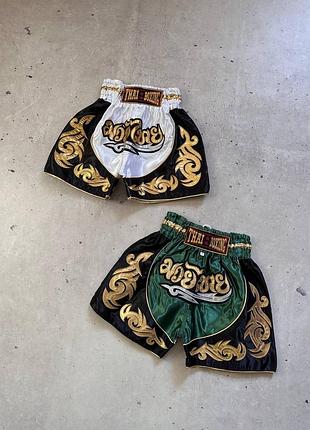 Thai white + green  men’s shorts original чоловічі спортивні шорти для тайського боксу оригінал
