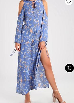 👗 сукня в квіти блакитна  в квіти ivyrevel з розрізами і оголеними плечами в стилі хіппі бохо