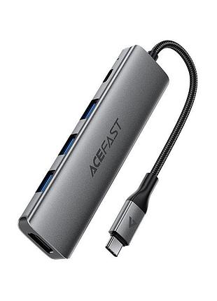 Хаб usb acefast j16 usb-c 3xusb 3.0 + usb-c + hdmi hdtv серый