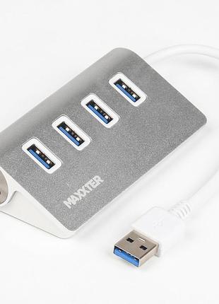 Usb-хаб maxxter hu3a-4p-01 usb-a, 4 порта usb 3.0, серебристый