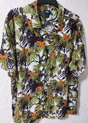Легкая вискозная рубашка, гавайская рубашка с короткими рукавами h&amp;m /1