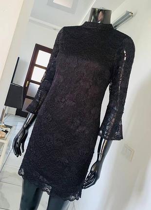 Черное кружевное платье primark, размер uk 14 (l/xl), элегантное платье с открытой спиной