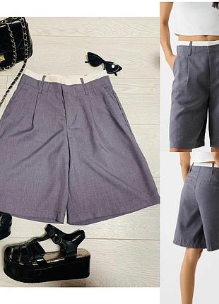 Жіночі сірі трендові шорти-бермуди bershka на високій посадці в розмірі xs