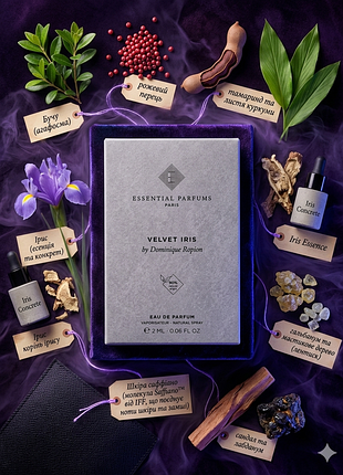 Парфуми essential parfums velvet iris 2 мл нішева парфумована вода оригінал пробник жіночі чоловічі унісекс франція dominique ropion ірис мускус