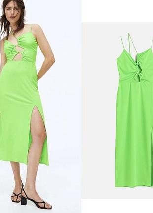 Неонова, яскраво зелена сукня асиметрична з вирізами h&m. сукня з розрізом на нозі