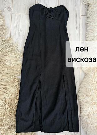 Плаття із суміші льону та віскози бандо, з розрізами, з
