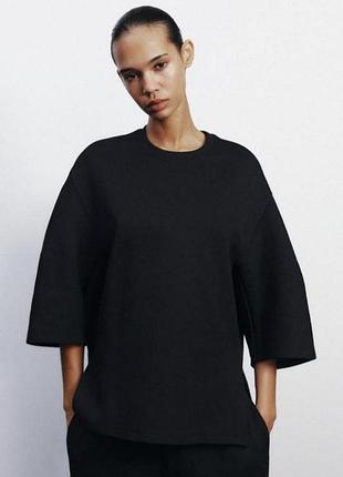 Новая черная трикотажная футболка интерлок оверсайз zara размер м хлопок 75%