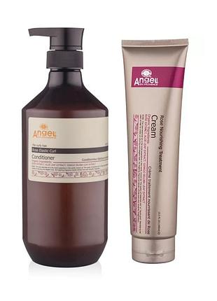 Набір для кучерявого волосся angel professional provence з екстрактом троянди кондиціонер 400 мл та поживний крем 300 мл